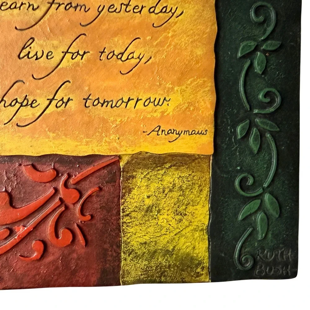 Vtg Inspirational Quote Resin Ceramic Relief Wall Art Hope Learn Live 5.5 in